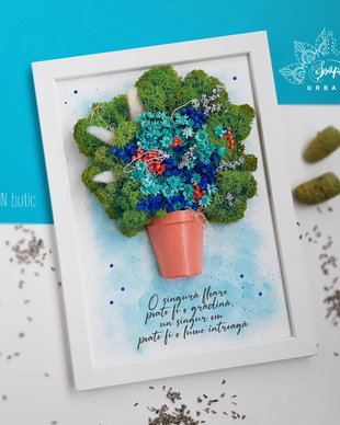 Tablou buchet cu licheni stabilizati personalizat cu mesaj