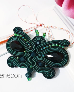 Brosa-mărțișor fluture,  Brosa verde soutache