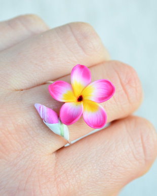 Plumeria roz fuxia- inel