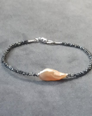 Bratara diamante brute negre si perla biwa