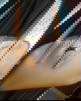 GEANTA VINTAGE COMBINATIE PIELE NATURALA SI PIELE ALIGATOR MADE IN ITALY