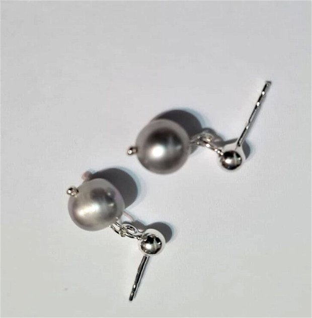 Cercei din argint cu perle naturale gri