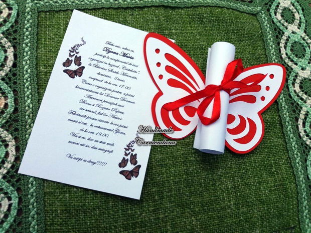 Invitatie papirus cu  fluture