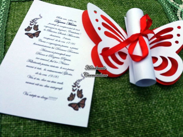 Invitatie papirus cu  fluture