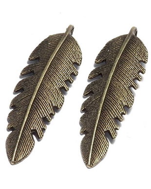 Pandantiv metalic, bronz, frunza, 37.5x11.5 mm