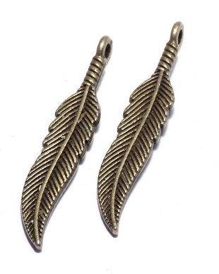 Pandantiv metalic, bronz, frunza, 37x6.5 mm