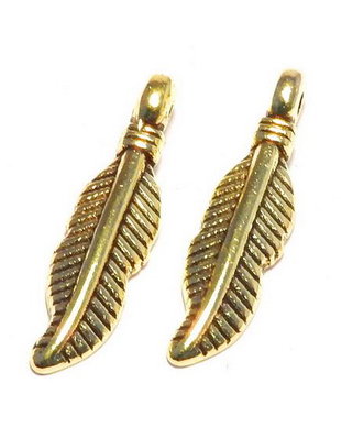 Pandantiv metalic, auriu antichizat, frunza, 19x4 mm