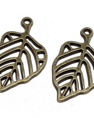 Pandantiv metalic, bronz, frunza, 26x15 mm