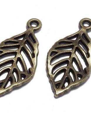 Pandantiv metalic, bronz, frunza, 29x13 mm