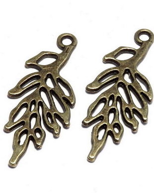 Pandantiv metalic, bronz, frunza, 29x11 mm