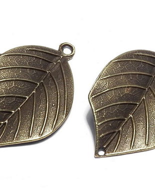 Pandantiv metalic, bronz, frunza, 33x19.5 mm