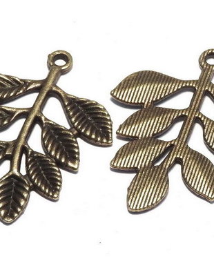 Pandantiv metalic, bronz, frunza, 34x28 mm