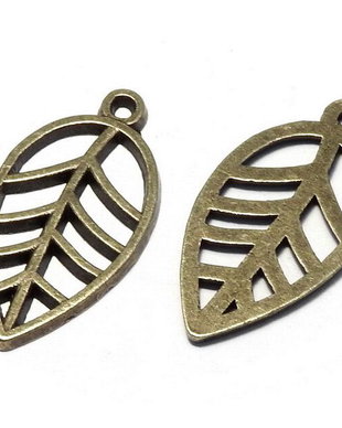 Pandantiv metalic, bronz, frunza, 23x12 mm