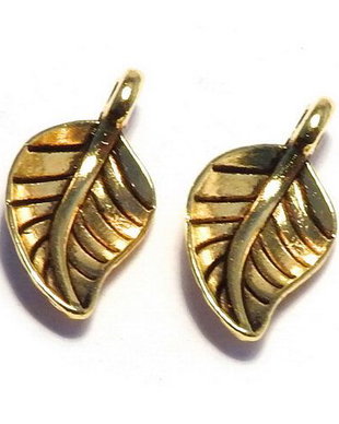 Pandantiv metalic, auriu antichizat, frunza, 14x7 mm