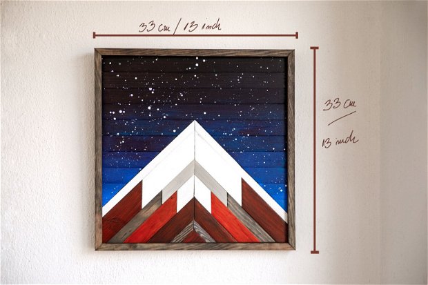 "Stars and Mountains" Decorațiune din lemn pentru perete, Tablou lemn