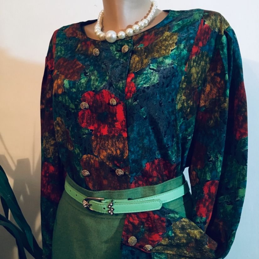 Bluza florala și fusta stofa lana fina