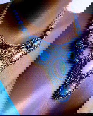 Broderie manuala de fixare a pietrelor semipretioase, opalit natural,turcoaze si angelit fatetat, cat eye bleu,Antichitati recreate, giuvaiere pe viata, mai frumoase in fapt
