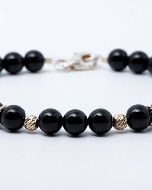Bratara onix negru sfere de 6 mm si elemente din argint 925
