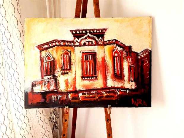 Tablou pictat - " Casa în Bucuresti"