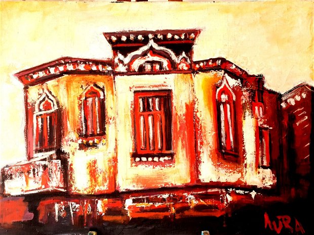 Tablou pictat - " Casa în Bucuresti"