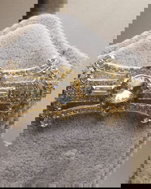 Art deco , brosa vintage  Boemia ,  placata cu aur  , cristale Boemia , spectaculoasa