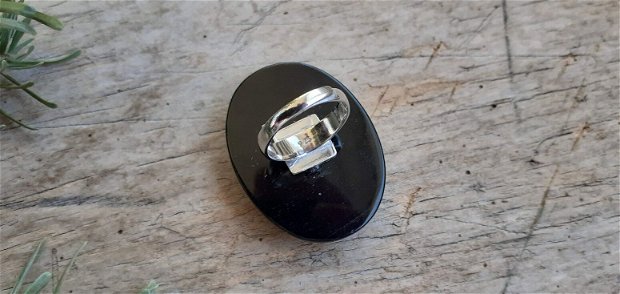 Inel reglabil - argint cu onix negru, 40x30 mm