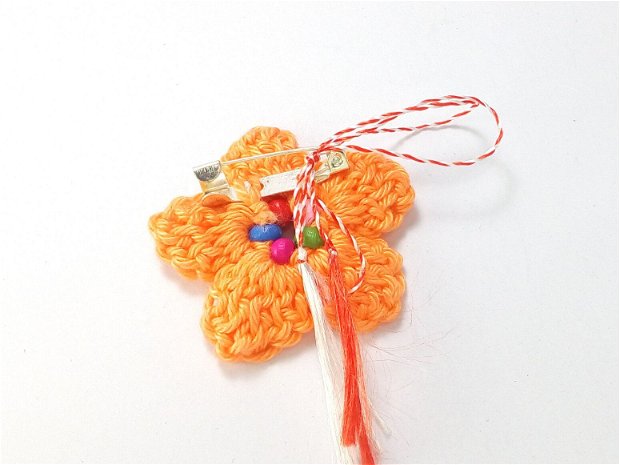 Martisor - brosa floare crosetata - portocalie