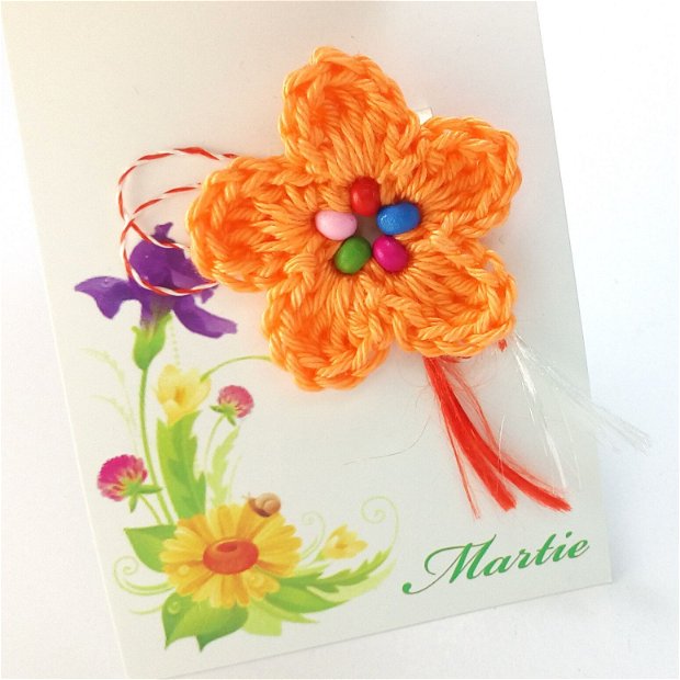 Martisor - brosa floare crosetata - portocalie