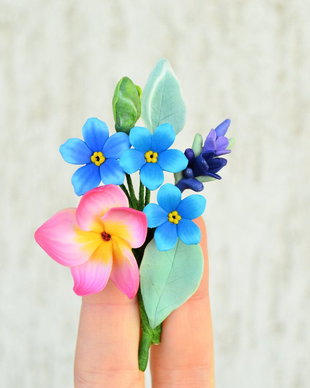 Plumeria roz fuxia, nu ma uita si lavanda- brosa buchet