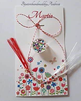Brosa martisor cabochon sticla 14mm copacul vietii
