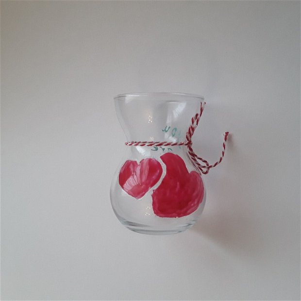 Vază decorativă din sticla pictată manual inimioara