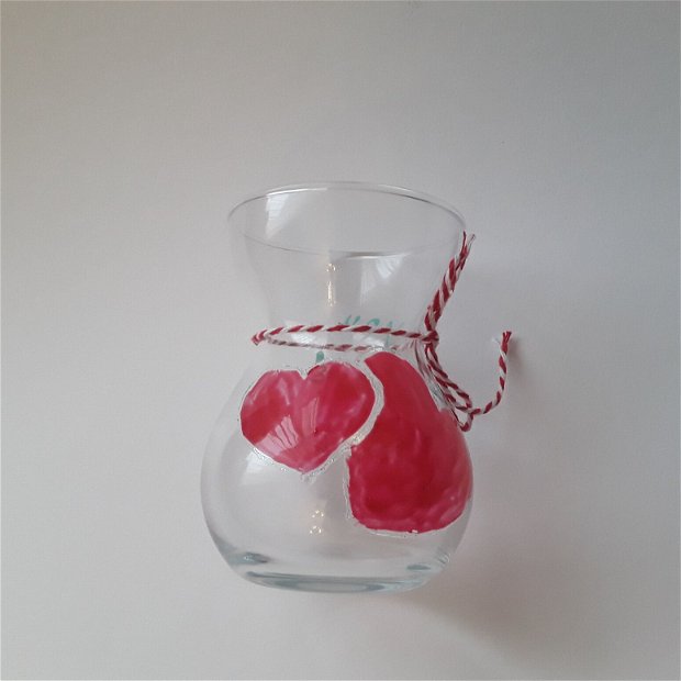 Vază decorativă din sticla pictată manual inimioara