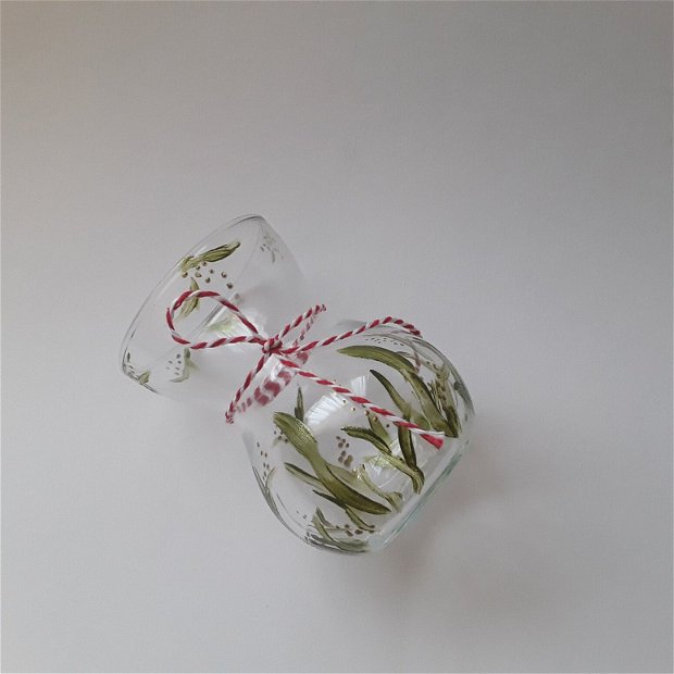 Vaza decorativa din sticla pictata manual primavara