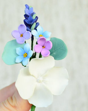 Hortensia, liliac si nu ma uita- brosa buchet