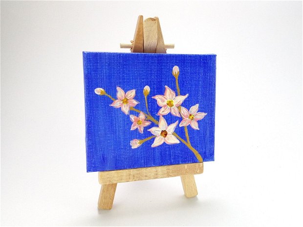 Mini pictura pe panza - canvas cu stativ -  floare de cires