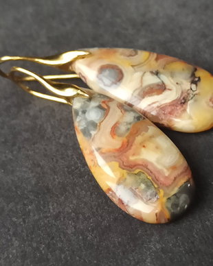 Cercei agate crazy lace si argint aurit
