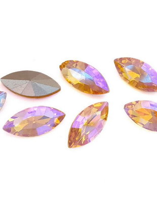 Cabochon din sticla, horse eye, 15x7 mm, AB, Gold