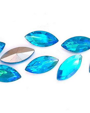 Cabochon din sticla, horse eye, 15x7 mm, AB, DeepSkyBlue