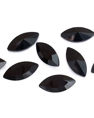 Cabochon din sticla, horse eye, 15x7 mm, negru