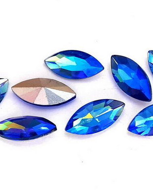 Cabochon din sticla, horse eye, 15x7 mm, AB, CornflowerBlue
