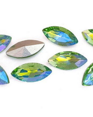 Cabochon din sticla, horse eye, 15x7 mm, AB, LightGreen