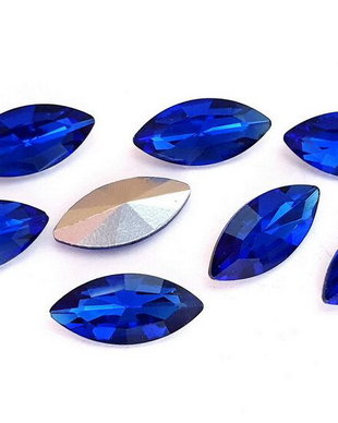 Cabochon din sticla, horse eye, 15x7 mm, safir