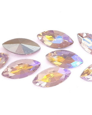 Cabochon din sticla, horse eye, 15x7 mm, PearlPink