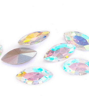 Cabochon din sticla, horse eye, 15x7 mm, AB