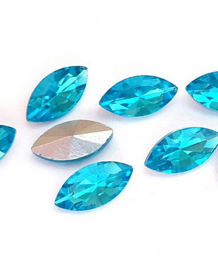 Cabochon din sticla, horse eye, 8x4 mm, aquamarin