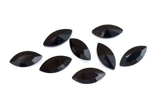 Cabochon din sticla, horse eye, 10x5 mm, negru