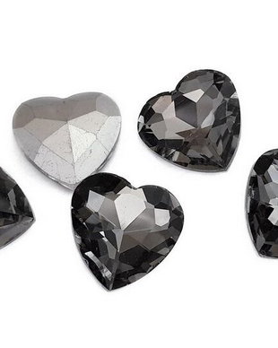 Cabochon din sticla, inimioara, 18x18 mm, gri