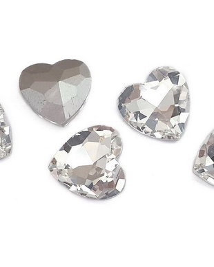Cabochon din sticla, inimioara, 14x14 mm, cristal