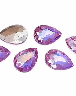 Cabochon din sticla, lacrima, 10x7 mm, AB, Mauve