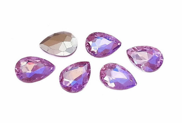 Cabochon din sticla, lacrima, 18x13 mm, AB, Mauve